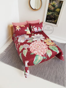 5 Piece Reversible Maroon and Dusty Pink Floral Bedding Set