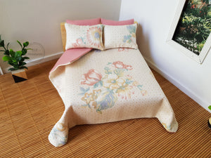 Cream and Dusty Pink Floral 5 Pce Reversible Bedding Set