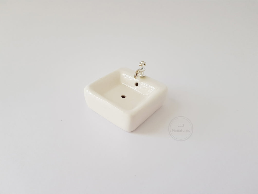 White Ceramic Square Basin