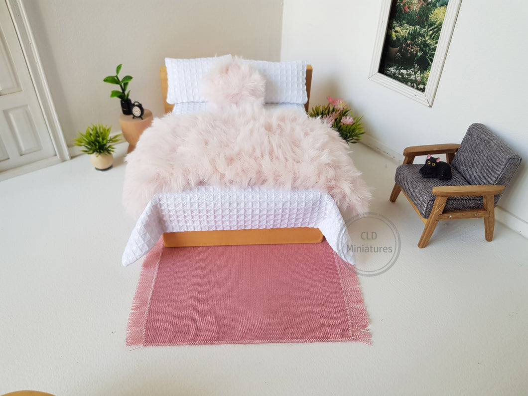 Fluffy Pale Pink Bed Runner and Cushion