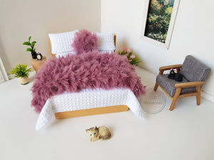 Fluffy Dusty Purple Bed Runner and Cushion