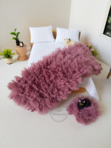 Fluffy Dusty Purple Bed Runner and Cushion