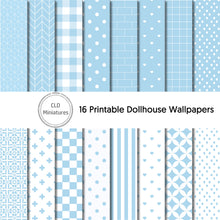 Load image into Gallery viewer, Printable Dollhouse Blue Wallpaper Pack - 16 Designs Included