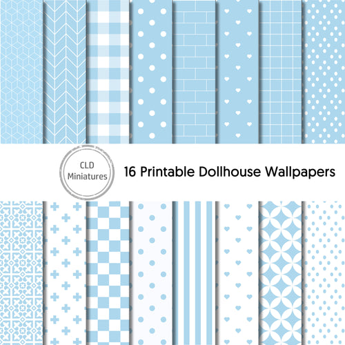 Printable Dollhouse Blue Wallpaper Pack - 16 Designs Included