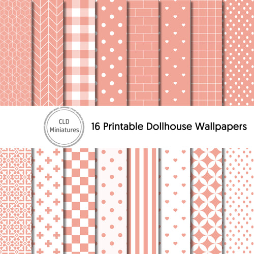 Printable Dollhouse Coral Wallpaper Pack - 16 Designs Included