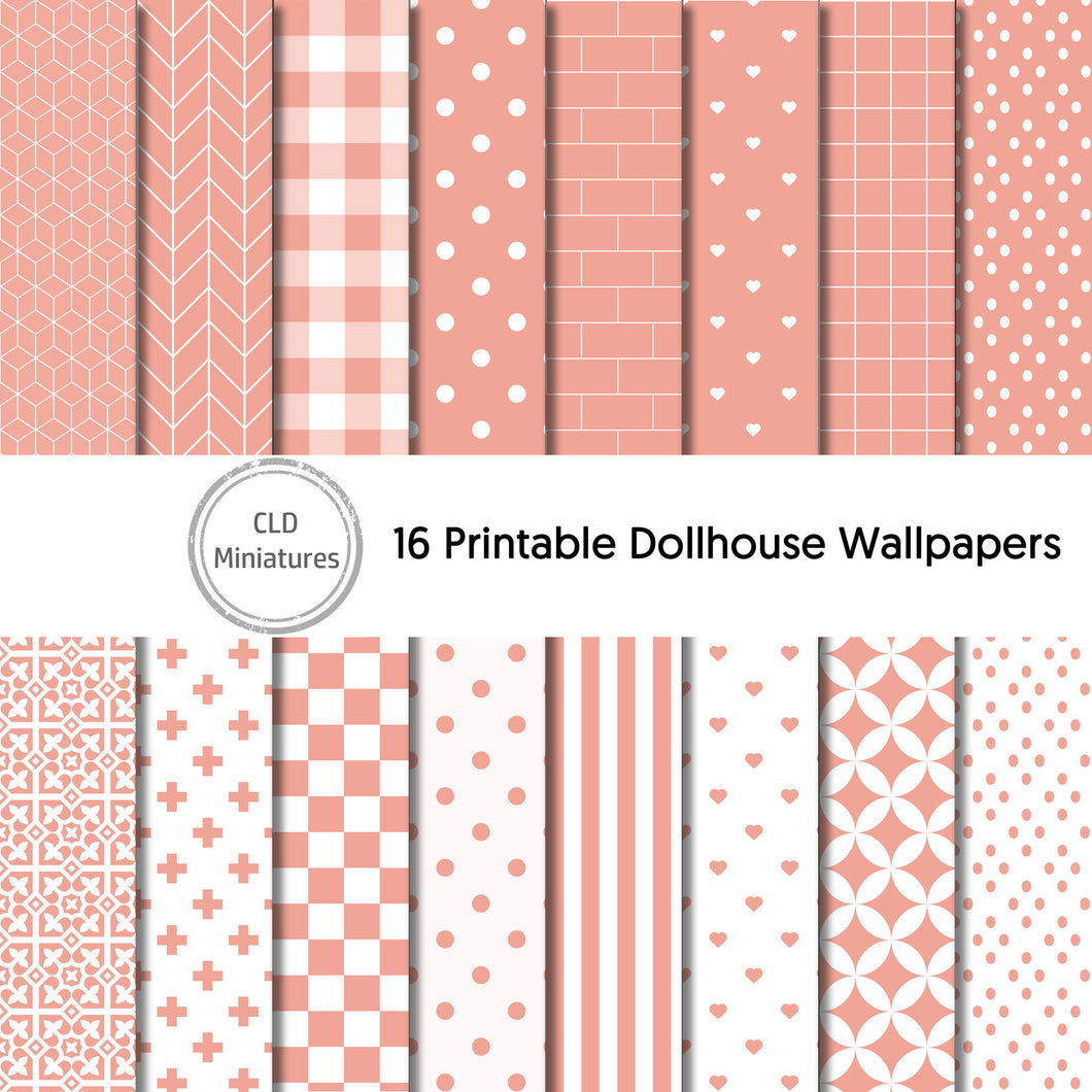 Printable Dollhouse Coral Wallpaper Pack - 16 Designs Included