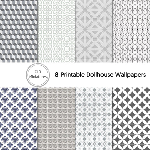 Printable Dollhouse Grey Tile Patterns - 8 Patterns