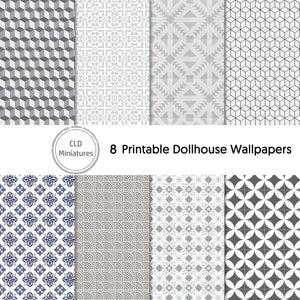 Printable Dollhouse Grey Tile Patterns - 8 Patterns