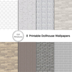 Printable Dollhouse Grey Tile and Wood Patterns - 8 Patterns