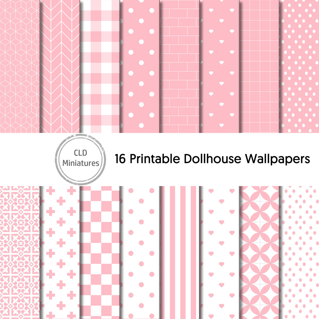 Printable Dollhouse Pink Wallpaper Pack - 16 Designs Included