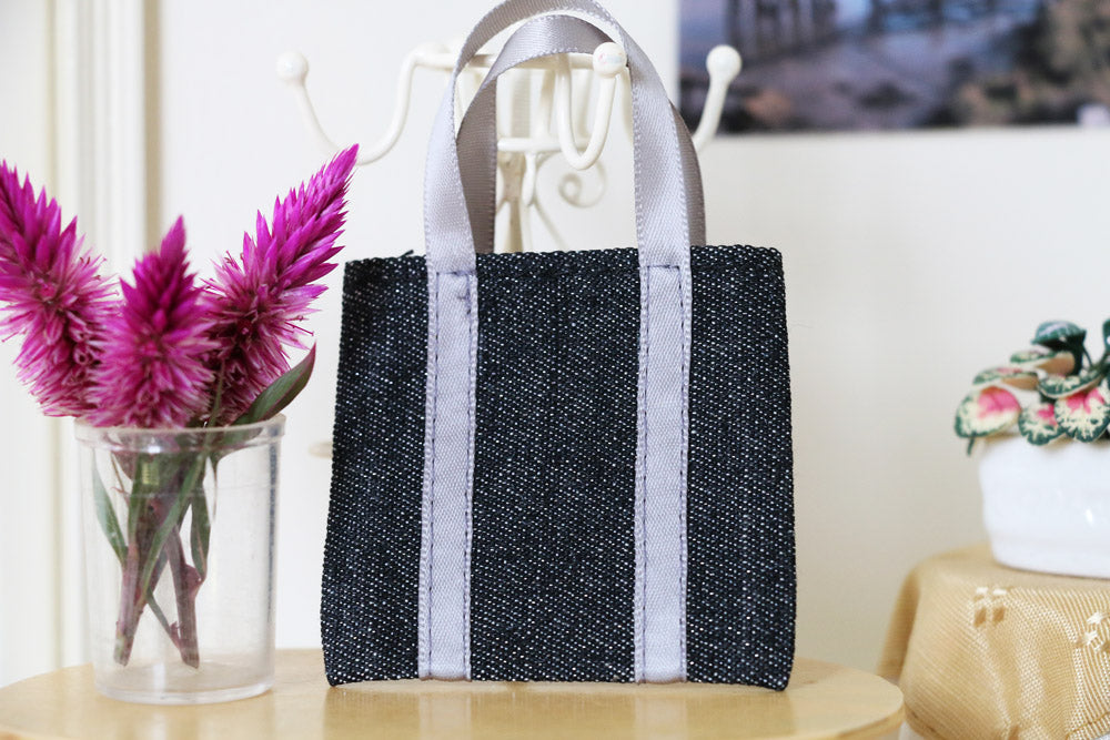 1:6 Scale Doll Black Denim Tote Bag