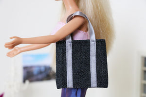 1:6 Scale Doll Black Denim Tote Bag