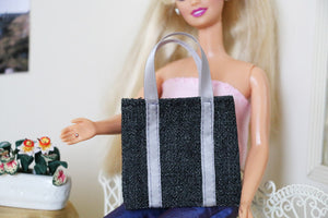 1:6 Scale Doll Black Denim Tote Bag