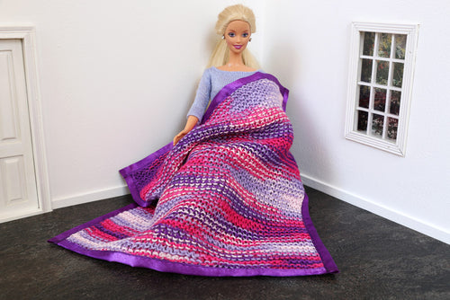 1:6 Scale Doll Chunky Knitted Pink and Purple Throw