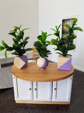 Load image into Gallery viewer, Set of 3 Lilac Dipped Wooden Pot Faux Plants