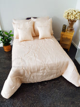 Load image into Gallery viewer, 7 Piece Champagne Coloured Crushed Satin Bedspread and Pillow Set