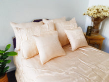 Load image into Gallery viewer, 7 Piece Champagne Coloured Crushed Satin Bedspread and Pillow Set