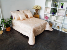 Load image into Gallery viewer, 7 Piece Champagne Coloured Crushed Satin Bedspread and Pillow Set