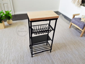 Black and Timber Kitchen Trolley Shelf Unit