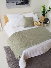 Load image into Gallery viewer, Pale Sage Green Chenille Bed Runner and Cushion Set