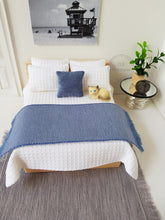 Load image into Gallery viewer, Blue Chenille Bed Runner and Cushion Set