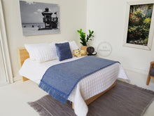 Load image into Gallery viewer, Blue Chenille Bed Runner and Cushion Set