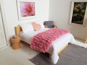 Pink Chenille Knitted Blanket or Runner