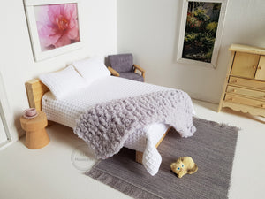 Grey Chenille Knitted Blanket or Runner