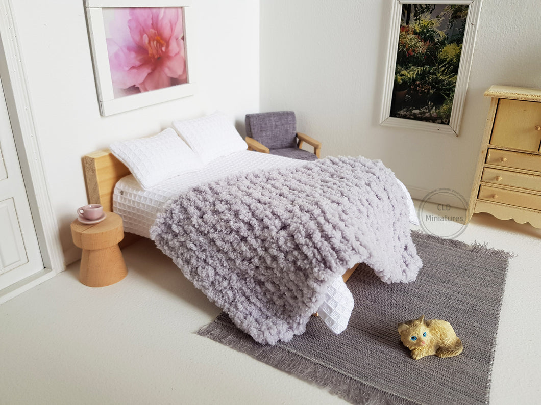 Grey Chenille Knitted Blanket or Runner