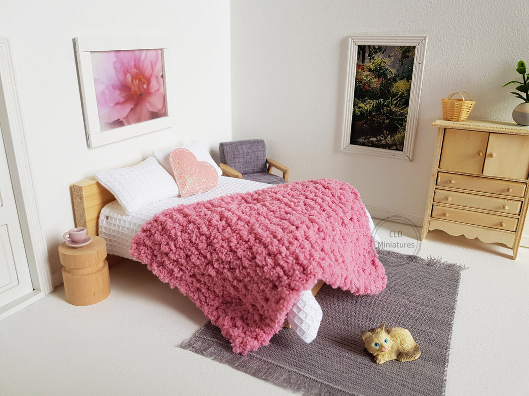 Pink Chenille Knitted Blanket or Runner