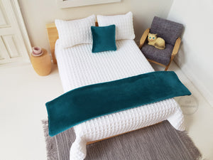 Teal Velvet Bed Runner and Cushion Set