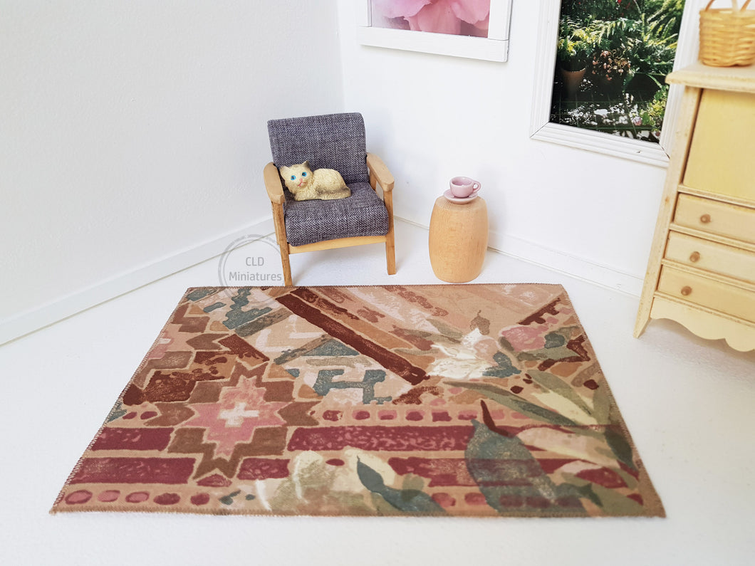 Maroon and Beige Patterned Rug