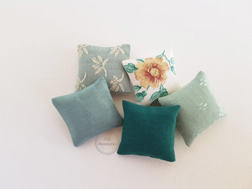 Set of 5 Teal / Green Cushions