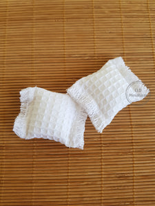 Set of 2 White Waffle Fringed Cushions