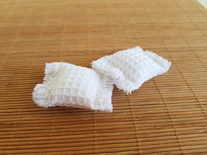 Set of 2 White Waffle Fringed Cushions