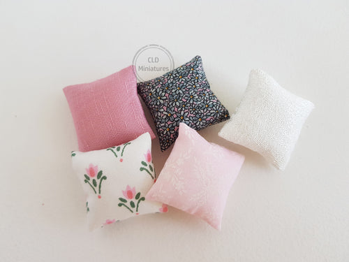 Set of 5 Pink and Cream Cushions