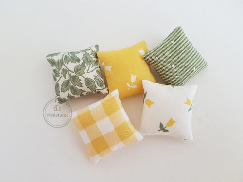 Green and Yellow Mini Cushions, Set of 5