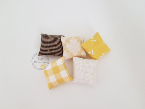 5x Miniature Cream and Yellow Cushions