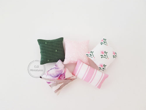 Set of 5 Mixed Pink and Dark Green Cushions