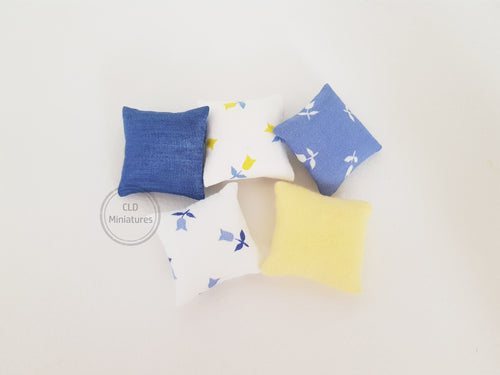 Set of 5 Blue and Lemon Cushions