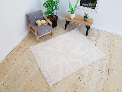 Cream Textured Leaf Rug - 2 Sizes