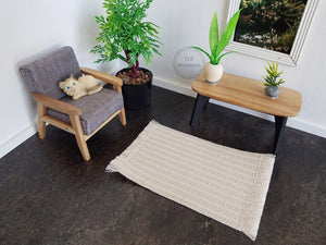 Small Cream and Pale Blue-Grey Striped Rug