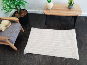 Small Cream and Pale Blue-Grey Striped Rug