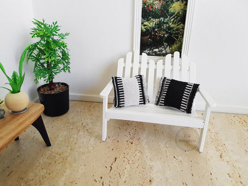 Set of 2 Cream and Black Fringed Cushions