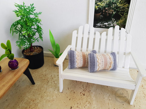 Pair of Blue and Cream Pom-Pom Trimmed Cushions