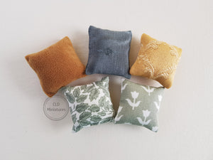 5x Miniature Mustard and Green Cushions