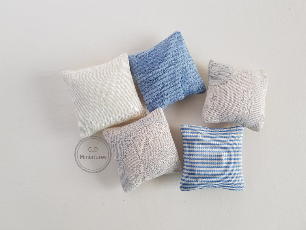 Set of 5 Blue and Cream Dollhouse Cushions