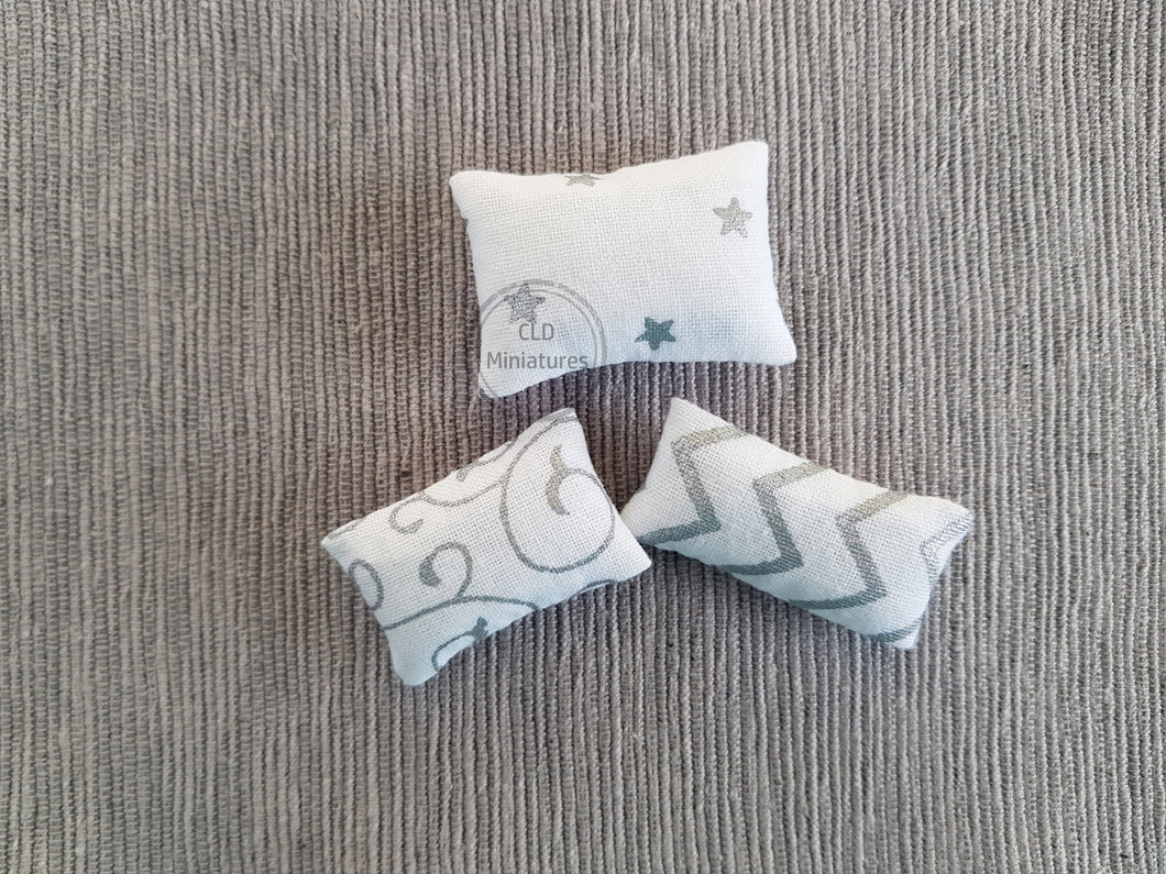 Set of 3 White and Silver Dollhouse Cushions