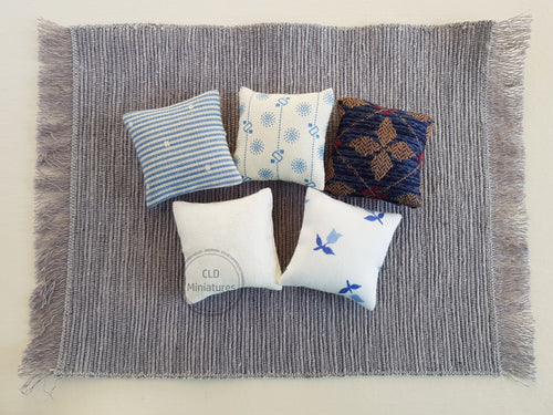 Set of 5 Dark Blue and Cream Dollhouse Cushions