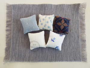 Set of 5 Dark Blue and Cream Dollhouse Cushions